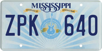 MS license plate ZPK640