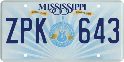 MS license plate ZPK643