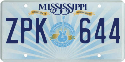 MS license plate ZPK644