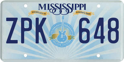 MS license plate ZPK648