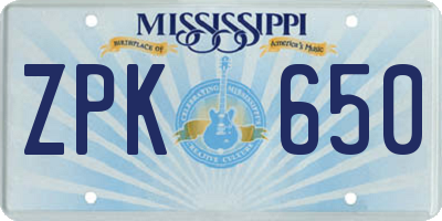 MS license plate ZPK650