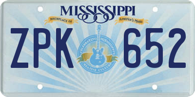 MS license plate ZPK652
