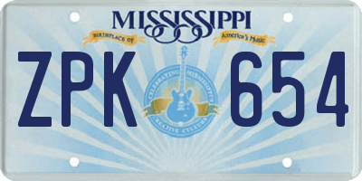 MS license plate ZPK654