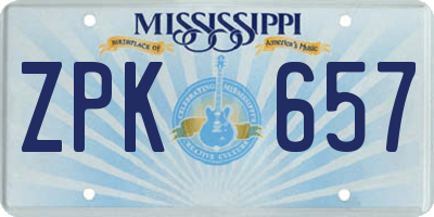 MS license plate ZPK657