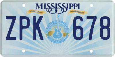 MS license plate ZPK678