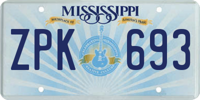 MS license plate ZPK693