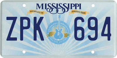 MS license plate ZPK694