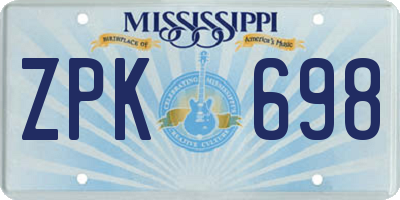 MS license plate ZPK698