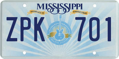 MS license plate ZPK701
