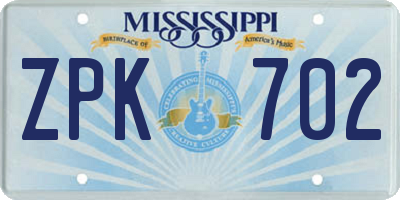 MS license plate ZPK702