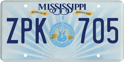 MS license plate ZPK705