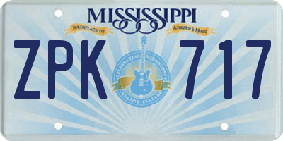 MS license plate ZPK717