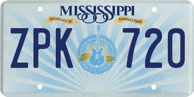 MS license plate ZPK720
