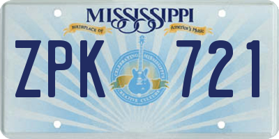 MS license plate ZPK721