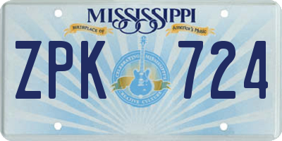 MS license plate ZPK724