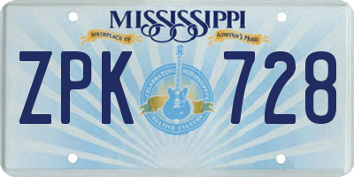 MS license plate ZPK728