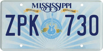 MS license plate ZPK730