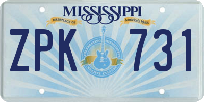MS license plate ZPK731