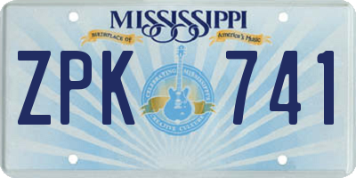 MS license plate ZPK741