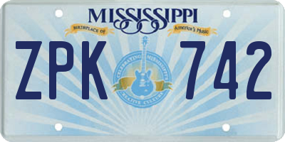 MS license plate ZPK742