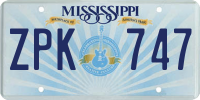 MS license plate ZPK747