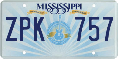 MS license plate ZPK757