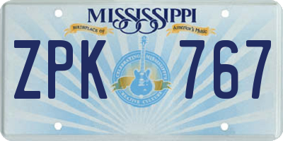 MS license plate ZPK767