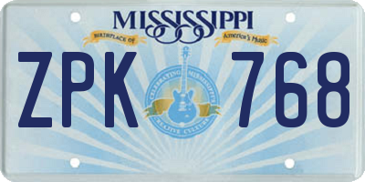MS license plate ZPK768