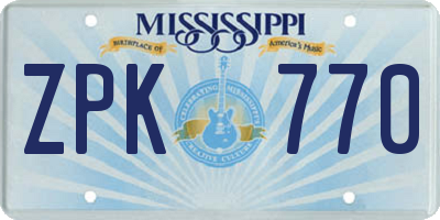 MS license plate ZPK770