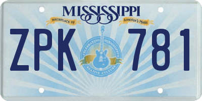 MS license plate ZPK781