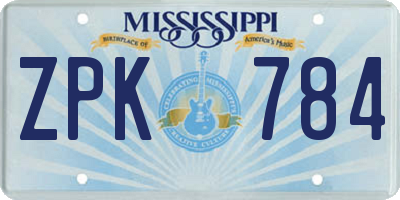 MS license plate ZPK784