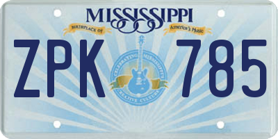 MS license plate ZPK785
