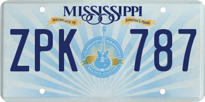 MS license plate ZPK787