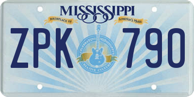 MS license plate ZPK790