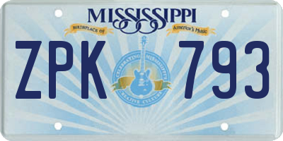MS license plate ZPK793