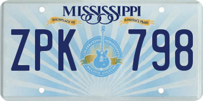 MS license plate ZPK798