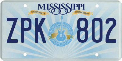MS license plate ZPK802