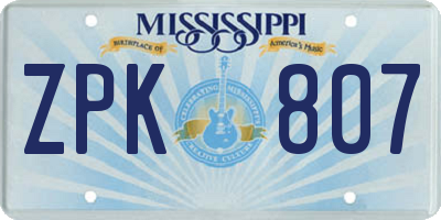MS license plate ZPK807