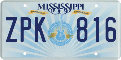 MS license plate ZPK816