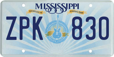 MS license plate ZPK830