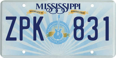 MS license plate ZPK831