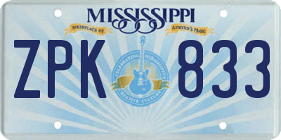 MS license plate ZPK833