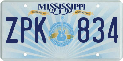 MS license plate ZPK834