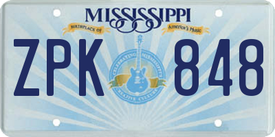 MS license plate ZPK848
