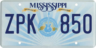 MS license plate ZPK850