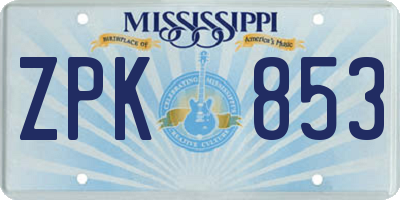 MS license plate ZPK853