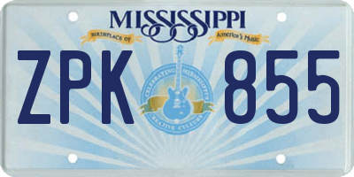 MS license plate ZPK855