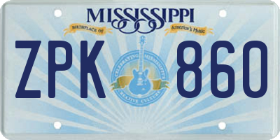 MS license plate ZPK860
