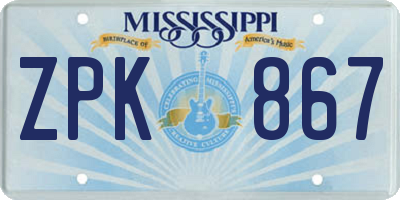 MS license plate ZPK867