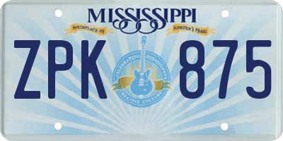 MS license plate ZPK875